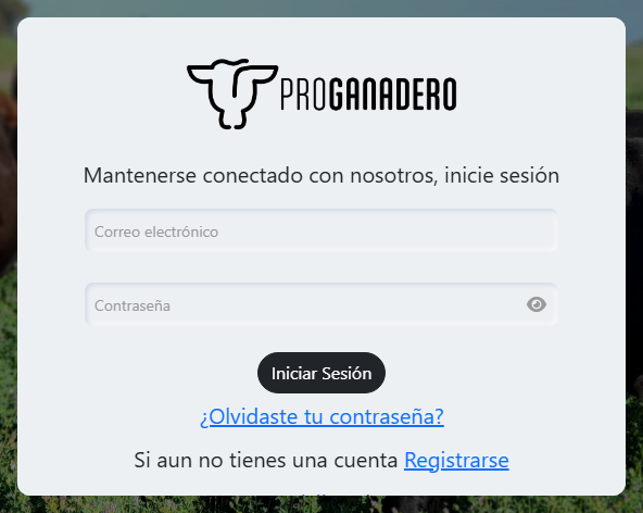 Pantalla de ingreso con el link Registrarse